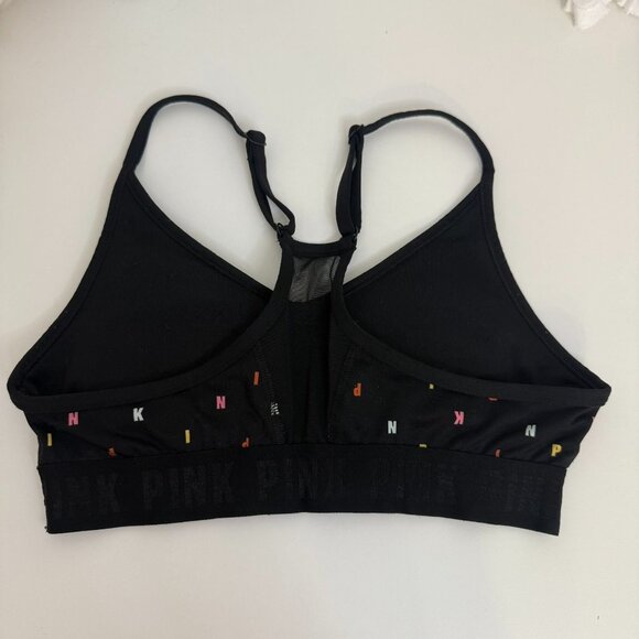 Pink Active Lightly Lined Sports Bra Adjustable Straps & Colorful Letter Print - Picture 2 of 4